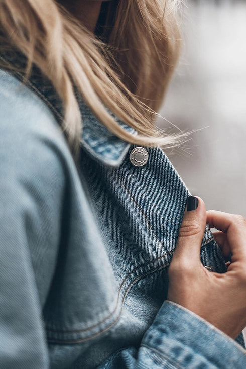 Metal Buttons Flap Pocket Drop Shoulder Denim Jacket